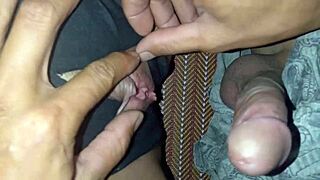 Creampie floods shaved tight pussy of pretty student fucked hard in doggy style