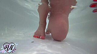 Babe with big ass fingering tight pussy to orgasm in shower pov underwater