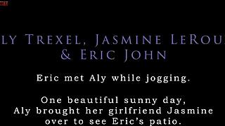 Two amateur girls team up on Eric John's big dick for outdoor footjobs on the patio, barefoot and wet with balcony licking and tight pussy fingering in this ErotiqueFetish threesome promo.