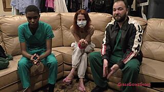 The perverted podiatrist examines a tanned brunette patient in latex gloves, leading to intense tickling and fetish play.