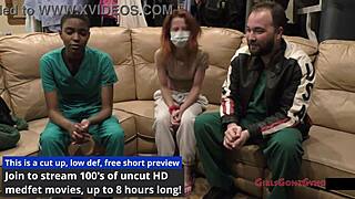 The perverted podiatrist examines a tanned brunette patient in latex gloves, leading to intense tickling and fetish play.