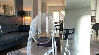 Oh yes, I'm fucking myself on this clear chair with close-up moaning and wet pussy stripping solo!