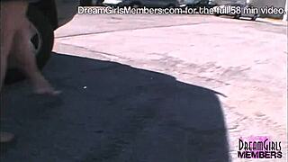 She flashes huge tits and pussy in guitar shop.