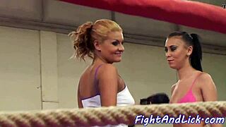 wild eurobabes engage in fierce wrestling match with intense moves and glamour