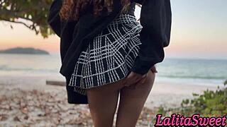 Gorgeous Young Latina Babe Teases With Wet Tight Pussy On Beach In Amateur Pov