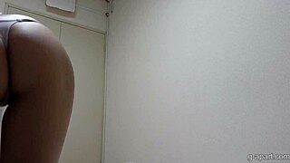 I see this Japanese maid in uniform with cameltoe thong cleaning the bedroom upskirt style.