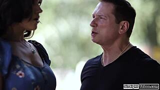 Young woman contrasts tight ass with huge cock and strapon for intense anal session