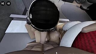 Two horny sluts with big asses and huge tits meet ingame for deepthroat cock fucking in wild 3some action part 1.