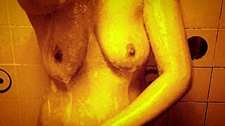 sexy milf relaxes in wet slow motion shower showing ass and tits solo