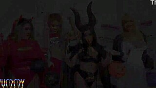 halloween orgy unfolds with eight studs double penetrating four brazilian hotties vitoria beatriz larissa leite kyra sex and victoria diaz in wild anal fisting squirting prolapse action