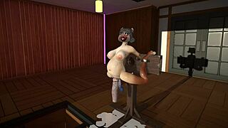 the furry cat plays with dildos leading to a wild cum inflation scene in toys fun