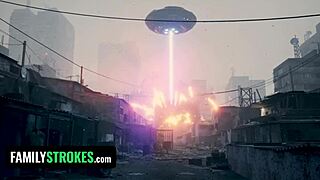 hey check out this wild shower parody with aliens and a petite cutie getting licked