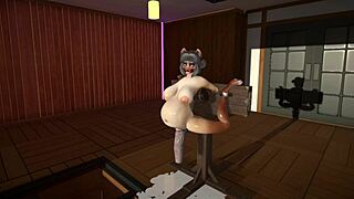 the furry cat plays with dildos leading to a wild cum inflation scene in toys fun