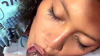 Petite young babe takes on a big black cock and ends up covered in cum