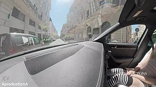 Desperate panty wetting with golden shower mouth piss flooding my new car