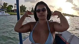 brazilian latina wife in bikini on boat ride... showing off her curves