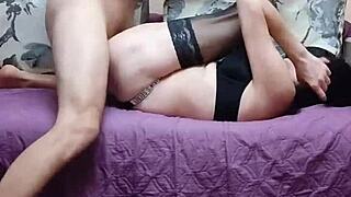 Skinny Mature in Stockings Enjoys Passionate Amateur Coupling