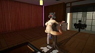 the furry cat plays with dildos leading to a wild cum inflation scene in toys fun