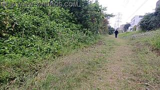 skinny redhead punk amateur flashes pussy without panties in public park outdoor