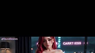 I enjoy 3D AI HQ redhead on bed with big firm tits hard nipples cowgirl riding POV sex