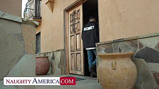 professor cassie del isla, that bubble butt in stockings, and security guard with monster cock, licking shaved pussy on desk, then doggystyle fucking with cum in mouth.