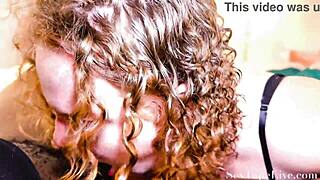 black parents hire sexy redhead babysitter and she gets wild riding doggystyle, almost creampied in reality scene with blowjob and interracial action