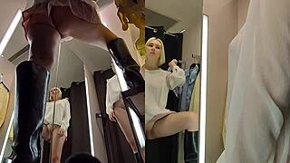 Blonde Big Tits Pussy Upskirt In Public Fitting Room Hidden Cam