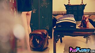 chinese milf strips naked in softcore session with sexy posing and pussy reveal