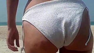 I felt so exposed peeing in my white bikini on the public beach