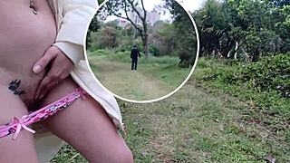 skinny redhead punk amateur flashes pussy without panties in public park outdoor
