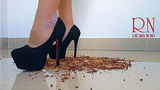 Cornflakes get destroyed with high heels boots on the floor