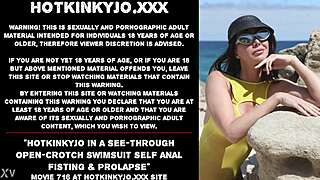 Hotkinkyjo pushes extreme anal fisting in see-through bikini with prolapse outdoors