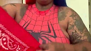 Spider Girl Shabrim Cosplay With Striptease Until Clothes Ripped Off In Costume Action