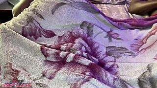 Why is this pervert husband masturbating his monster cock while his wife lies next to him?