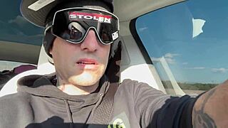 blonde babe hints at shaved pussy creampie from monster cock in cycling adventure twist