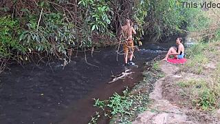 Blonde Strangers Caught Licking Pussy And Riding Cowgirl At Wet Waterfall In Nature