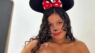 Petite Young Babe In Minnie Mouse Costume Eats Cock With Pussy Fucked By Dildo On Halloween