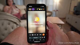 Alina with big tits catches guy jerking off on her photos then gives intense footjob