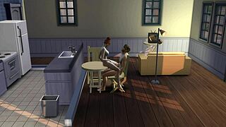 Nude girl rides friend like a horse on desk