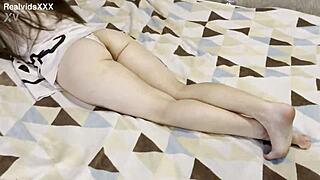 Young wife grabs her phone, but hubby gets hard and starts fucking her shaved pussy POV style