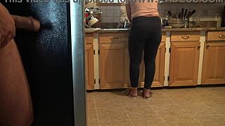 Turkish amateur with big ass flashes and gives handjob after catching guy masturbating