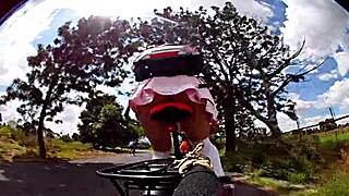 Teasing bike ride flashes panties under miniskirt, drawing an old guy's lust for outdoor anal pounding and gaping cumshot