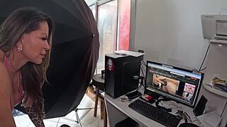 cleo cadillac experiences her first time at ted's mansion in a backstage shower scene with lingerie