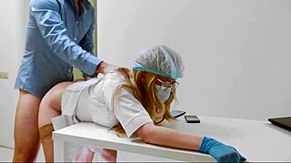 nurse tempts doctor for sneaky office desk fun