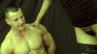 inked babe in lingerie sits on face for cunilingus then gives footjob to bound guy with dildo play