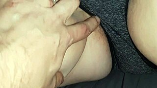 Hey, I'm undressing my curvy wife slowly in bed while she's blindfolded, teasing her big tits and making her moan with chubby fun.