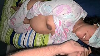 pregnant latina's horny belly gets cum covered after curvy blowjob and tit action