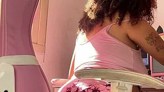 Chubby Latina BBW farts repeatedly while sitting at her computer desk in amateur homemade solo video.