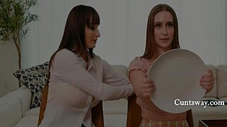 the young brunette struggled to ignore her topless stepmom's allure during their intimate lesbian encounter