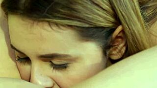 can this cute lesbian resist fondling and sucking busty beauty's natural tits before devouring her hot pussy?